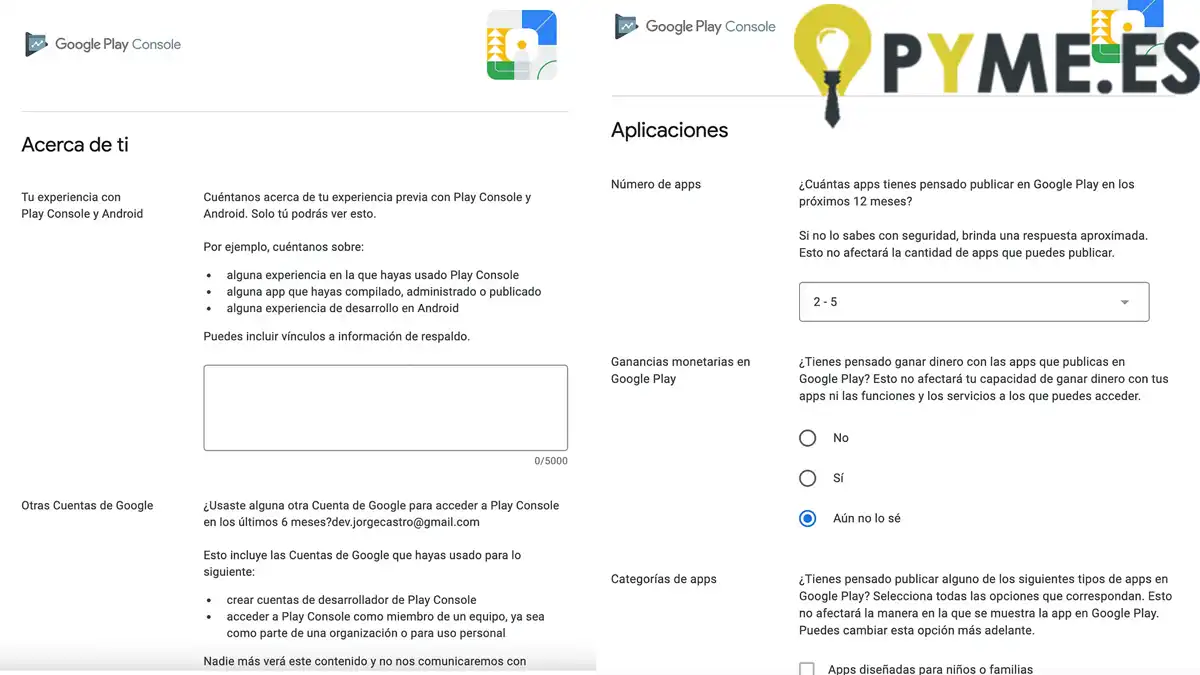 pasos para crear una cuenta en Google Play